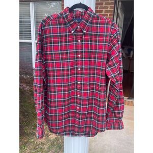 Ralph Lauren Men's Button Up Shirt XL Red Plaid 100% Cotton Long Sleeve Collared